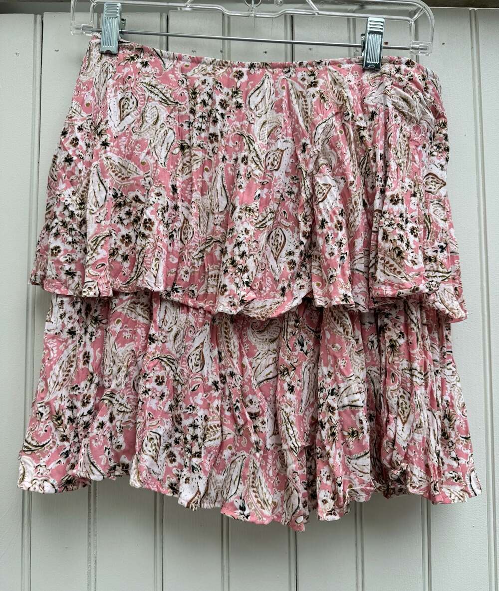 Zara Pink Paisley Print Tiered Mini Skirt Size M